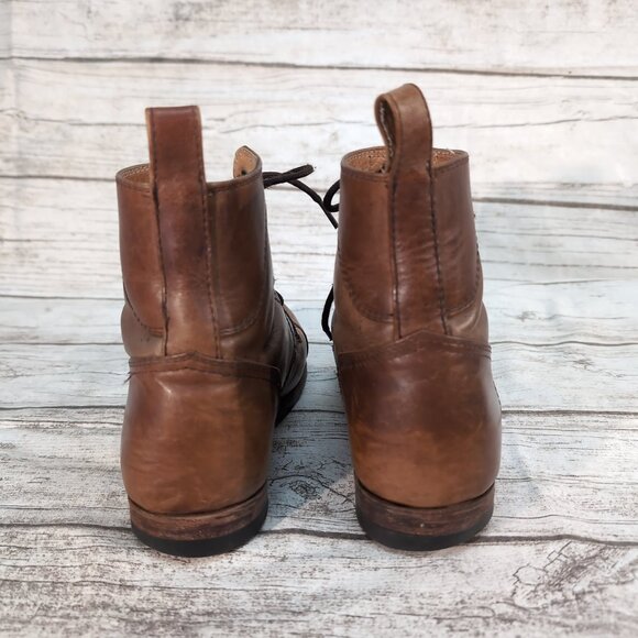 Vintage Brown Leather Lace-Up Cap Toe Boots – Men’s EU 42 Handmade Style - Picture 4 of 9